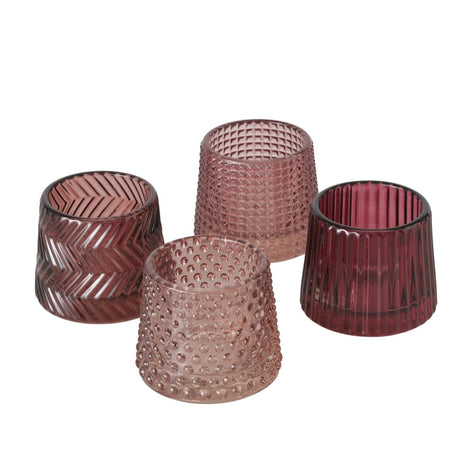 Świecznik na tealighty Boltze Home szkło sabena różowy wys. 7cm szer. 8cm jasnoróżowy ciemnoróżowy dostępny w różnych wzorach