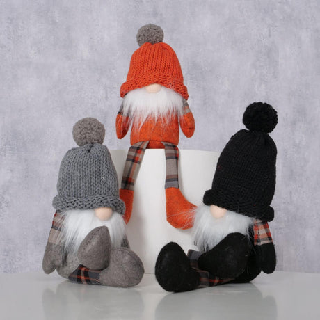 Boltze home wiszące nogi gnome karo h30cm tekstylny szary czarny brązowy