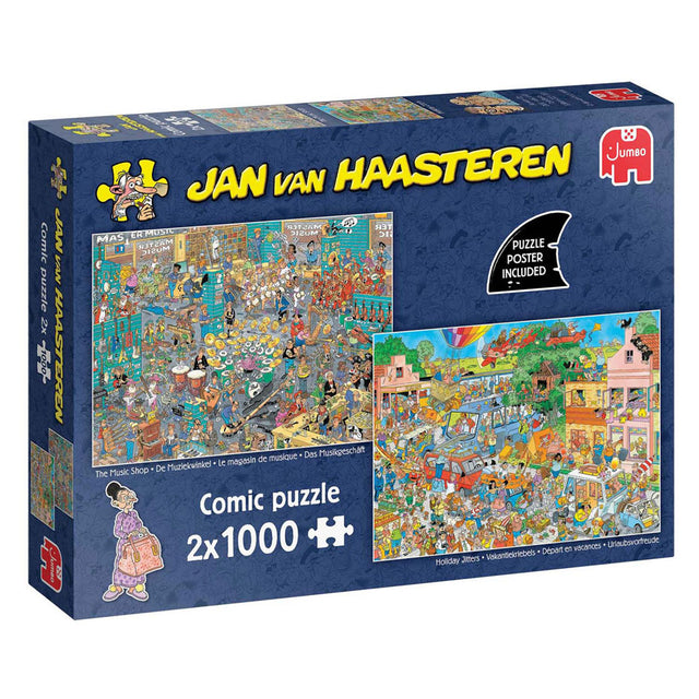 Puzzle Jumbo Jan van Haasteren - sklep muzyczny i wakacyjne drzemki, 2x1000 elementów.