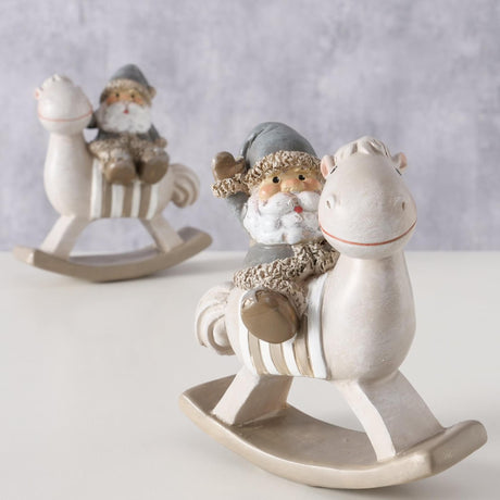 Boltze Home Święty Mikołaj Berny na koniku na biegunach z żywicy syntetycznej wys. 11cm