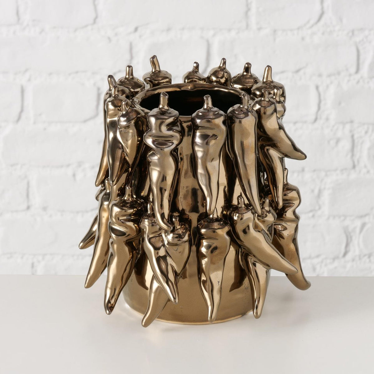 Wazon domowy Boltze, pieprzowy, średnica 19x19 cm, ceramika, metaliczny brąz
