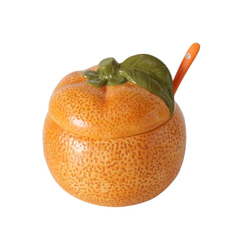 Boltze home pomarańczowy słoik na dżem z łyżeczką śr.13x12cm 480ml z dolomitu