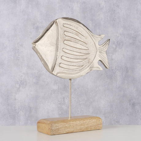 Figurka domowa Boltze Fisky Fish 20x5,5x23,5cm aluminium i drewno mango