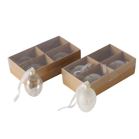 Zestaw wiszących kieliszków do jajek Boltze home deco, 4 szt. ã˜4xh7cm matowy lub przezroczysty z tekstem