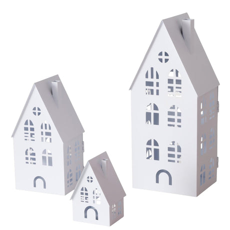Zestaw latarni domowych Boltze Dover House 3-częściowy dł. 9-13-16,5 cm szer. 7,5-10,5-13,5 cm wys. 13-24-37 cm biały