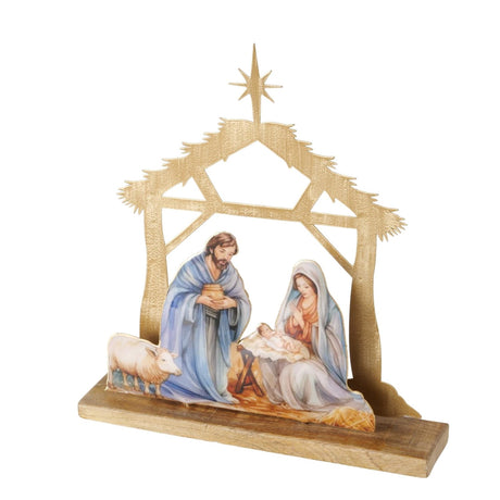 Boltze home Świąteczna scena navitty drewno mango metal 30,5x6,5x32,5cm