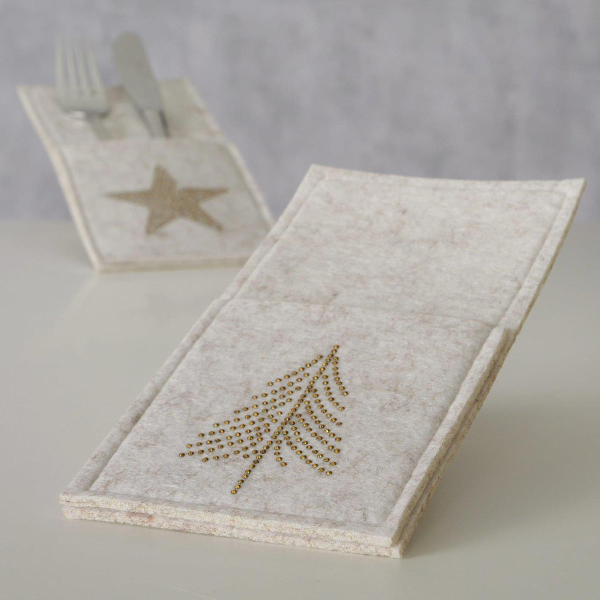 Boltze home bestekzakje glitza 10x20cm polyester beige goud 2 assorti
