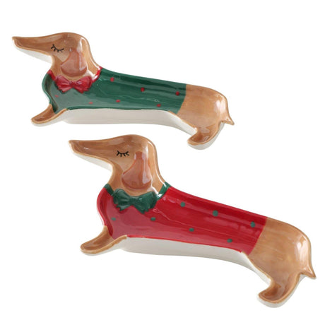 Boltze home schaal hond maltipu 22cm steengoed bruingroenrood 2 assorti