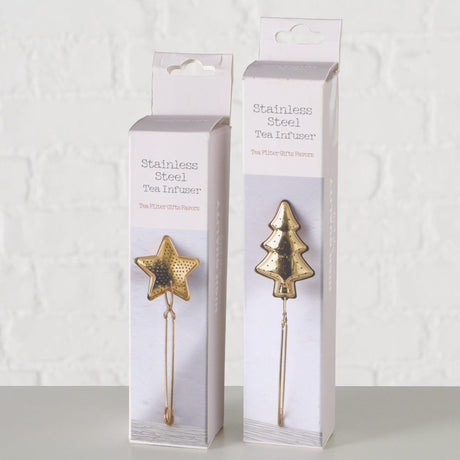 Boltze home theezeef luno boom ster roestvrijstaal glans effen goud 2 assorti