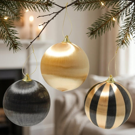 Boltze home kerstbal satino ø12cm polystyreen polyester goud zwart 3 assorti