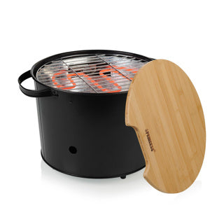 Grill hybrydowy Princess 112240 | elektryczny | węgiel drzewny (czarny, ø 32 cm | w zestawie luksusowa bambusowa deska do serwowania i krojenia)