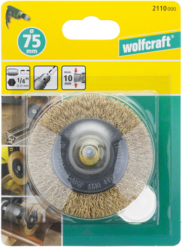 Szczotka druciana Wolfcraft | mosiądz | Wał 6-stronny | ø75x10mm | 1 sztuka - 2110000