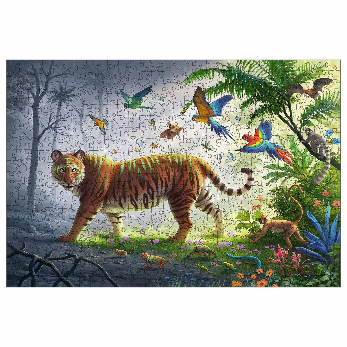 Drewniane puzzle Ravensburger Tygrys w dżungli, 500 elementów.