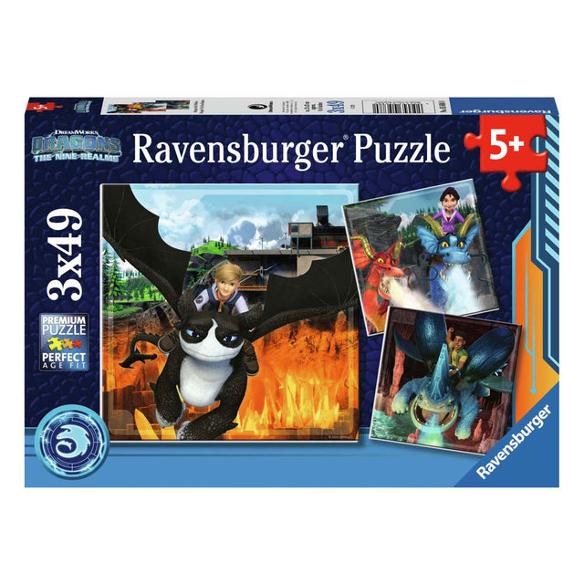 Puzzle Ravensburger Smoki Dziewięciu Królestw, 3x49 elementów.