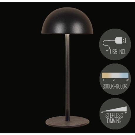 Ładowana lampa stołowa z kolekcji Anna, okrągła, ciepła, biała, z możliwością ściemniania, w zestawie kabel USB 9,5 x 22 cm w kolorze czarnym