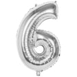Balon z cyfrą Boland numer '6', srebrny, foliowy, 86cm, na hel