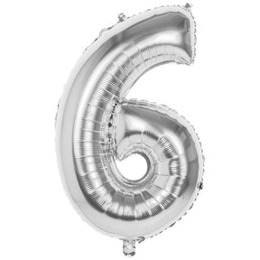 Balon z cyfrą Boland numer '6', srebrny, foliowy, 86cm, na hel
