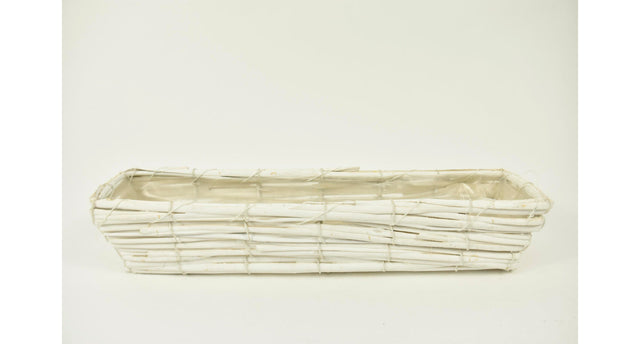 Mand rechthoek riet smal wit 41,5x9,5x8cm