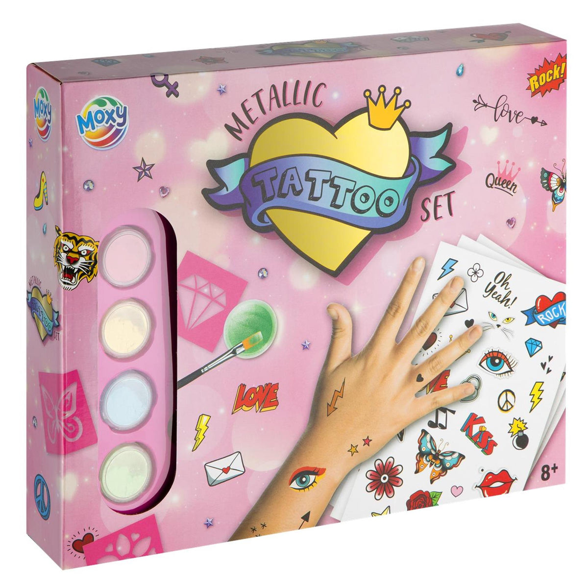 Zestaw do tatuażu metalicznego Moxy, w tym. szablony,
