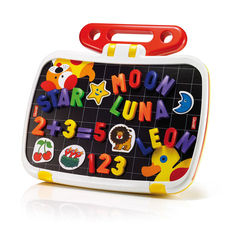 Tablica magnetyczna Quercetti w zestawie wielkie litery ABC + magnesy z cyframi, 120 szt.