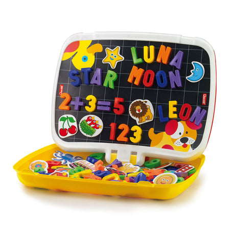 Tablica magnetyczna Quercetti w zestawie wielkie litery ABC + magnesy z cyframi, 120 szt.