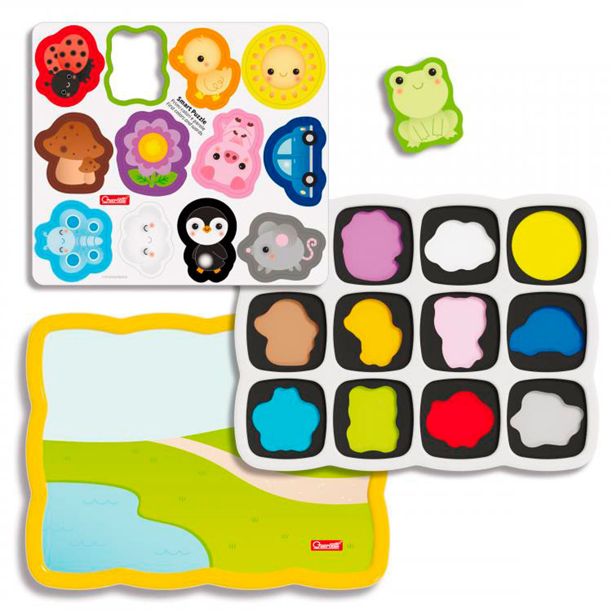 Puzzle w kształcie Quercetti z kolorami i słowami junior 12 sztuk