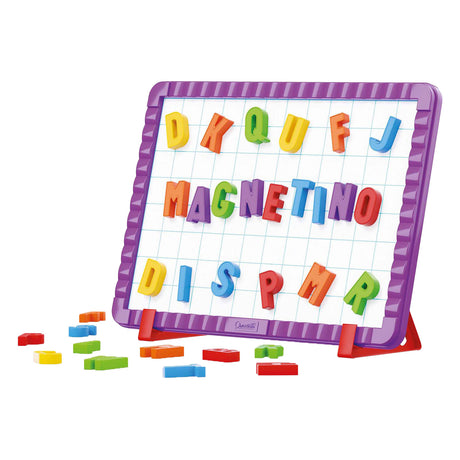 Tablica magnetyczna Quercetti, zabawki edukacyjne z wielokolorowymi literami magnetycznymi.