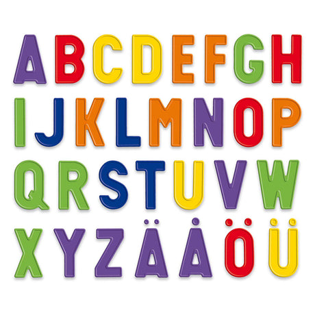 Tablica magnetyczna Quercetti, zabawki edukacyjne z wielokolorowymi literami magnetycznymi.