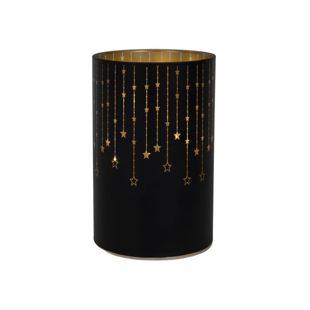 Svenska Living dekoracyjna latarnia szklana 14 cm LED w kolorze czarno-złotym z zegarem w kształcie gwiazdy (bez 3 baterii AA)