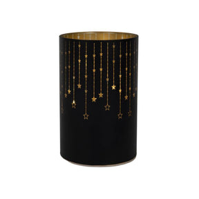 Svenska Living dekoracyjna latarnia szklana 14 cm LED w kolorze czarno-złotym z zegarem w kształcie gwiazdy (bez 3 baterii AA)