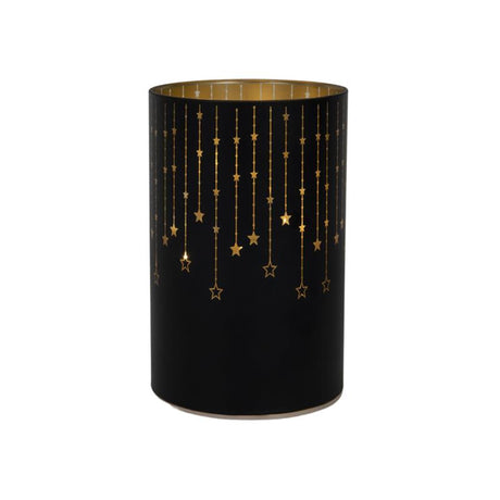 Svenska Living dekoracyjna latarnia szklana 14 cm LED w kolorze czarno-złotym z zegarem w kształcie gwiazdy (bez 3 baterii AA)