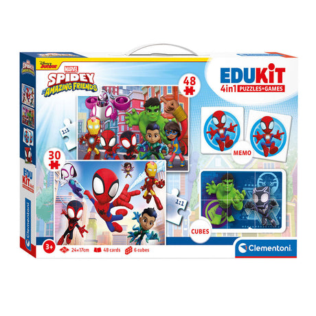 Clementoni - Zestaw pająków 4 w 1 - wiele gier - 2 puzzle - gra pamięciowa - 6 klocków - zabawki edukacyjne - od 6 lat