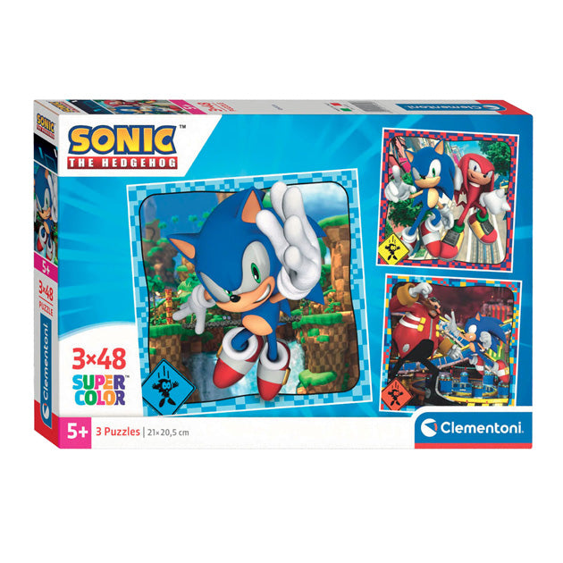 Clementoni - puzzle - 3x48 elementów - jeż sonic - puzzle dla dzieci - od 5 lat