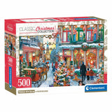 Puzzle Clementoni Świąteczne puzzle 500 elementów plakat ze śnieżną wioską.