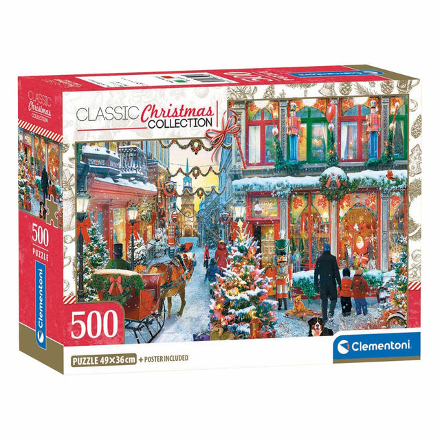 Puzzle Clementoni Świąteczne puzzle 500 elementów plakat ze śnieżną wioską.