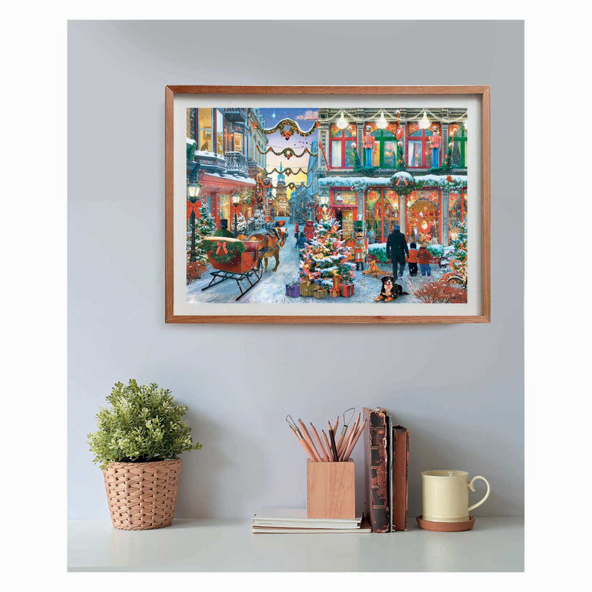 Puzzle Clementoni Świąteczne puzzle 500 elementów plakat ze śnieżną wioską.