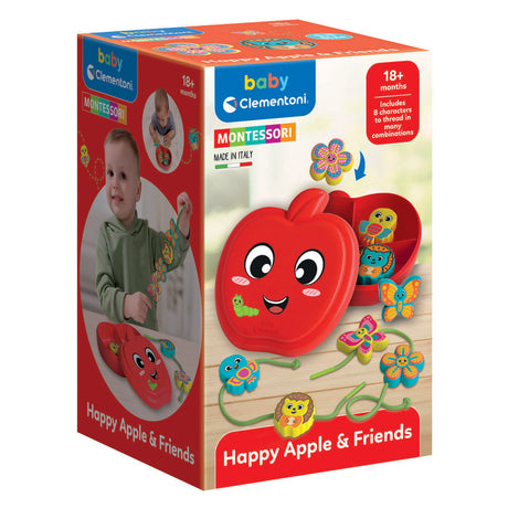 Clementoni Happy Apple Friends gra nawlekania - nawlekanie koralików i nawlekanie koralików dla niemowląt i dzieci - zabawki montessori dla niemowląt - ćwiczenie małej motoryki