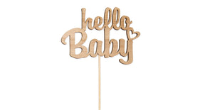 Pak á 8 houten steker ''hello baby'' naturel 9cm