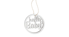 Zakje á 8 houten hanger ''hello baby'' wit 9cm