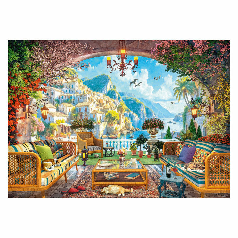Puzzle Ravensburger z widokiem na śródziemnomorski taras - 1000 elementów.
