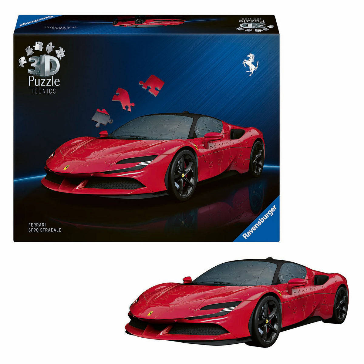 Ravensburger - ikony: Ferrari SF90 Stradale - puzzle 3D - 108 elementów - zestaw konstrukcyjny dla dzieci od 8 lat