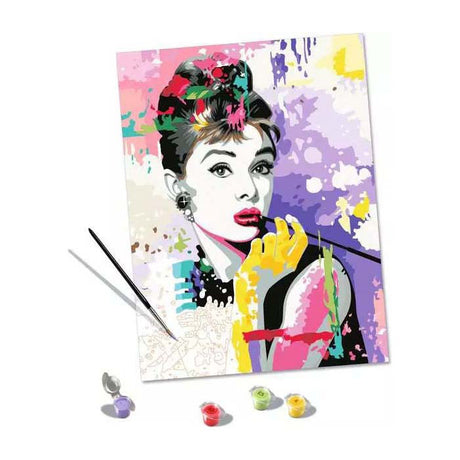Zestaw farb Ravensburger według numerów - grafika na płótnie Audrey Hepburn.