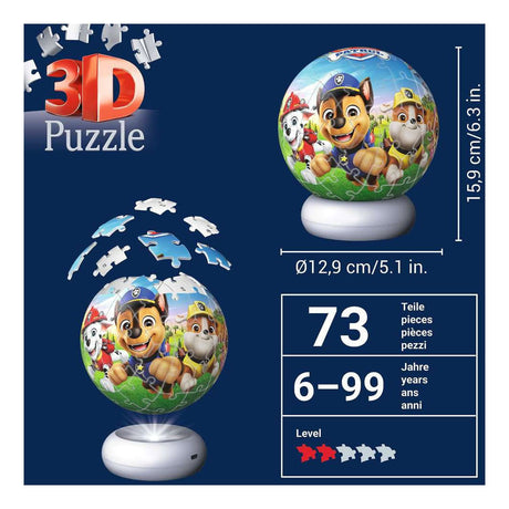 Ravensburger – Psi Patrol – Lampka nocna w kształcie kulki 3D – 73 elementy