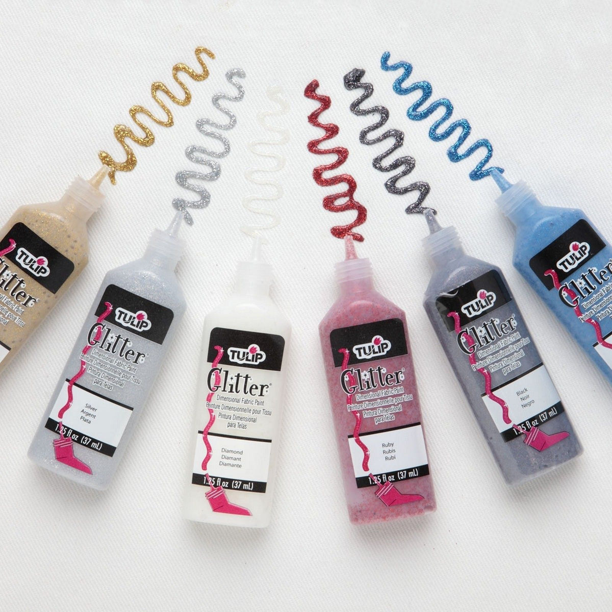 Tulipan • Farba tekstylna 3D 37ml brokat 6 szt.