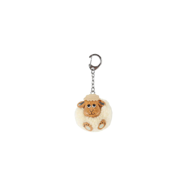 Pom pom sleutelhanger schaap blank 8x7,5cm