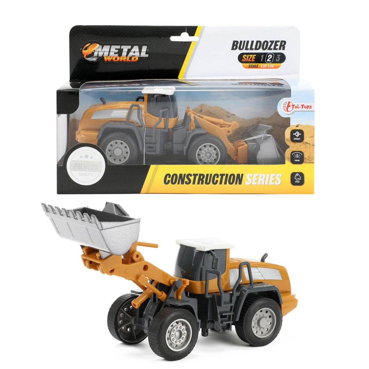 Toi-toys spychacz metalowy junior 1:55 stalowy żółtoszary