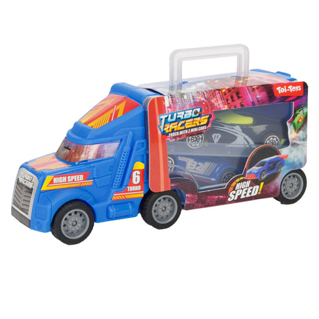 Ciężarówka Turbo Racer z samochodami wyścigowymi, 3 części.