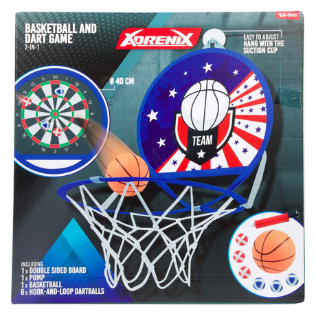 Gra w koszykówkę Adrenix darts 2w1 - wielokolorowa zabawka dla dzieci.