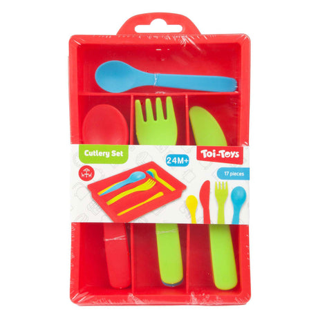 Zestaw sztućców do jedzenia Toi-toys z tacą, 16 sztuk.