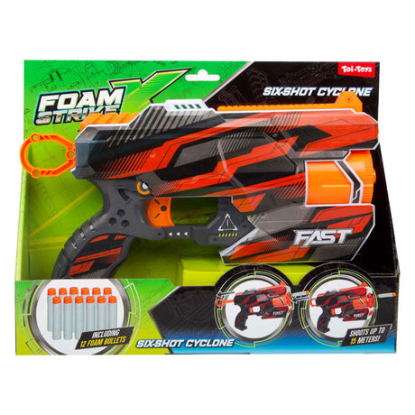 Pistolet strzelecki Toi-toys foam strikex, sześciostrzałowy cyklon z 12 piankowymi strzałami